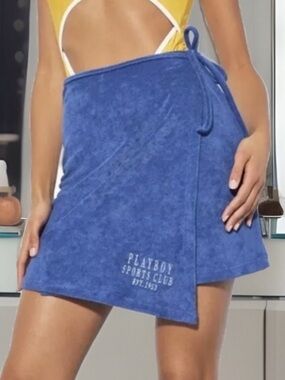 Playboy Blue Towelling Sport Embroidery Cover Up Ties On Side❌RARE HTF Authentic